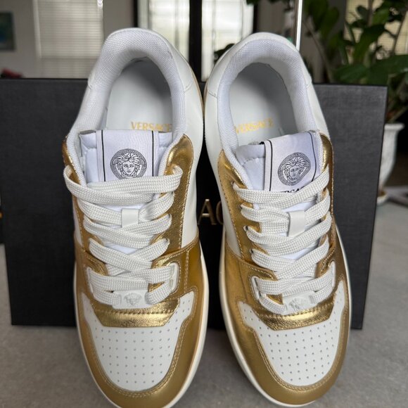 Versace Medusa Gold/White Leather Women's Sneaker Shoe, 1014316, multiple sizes - Picture 7 of 13